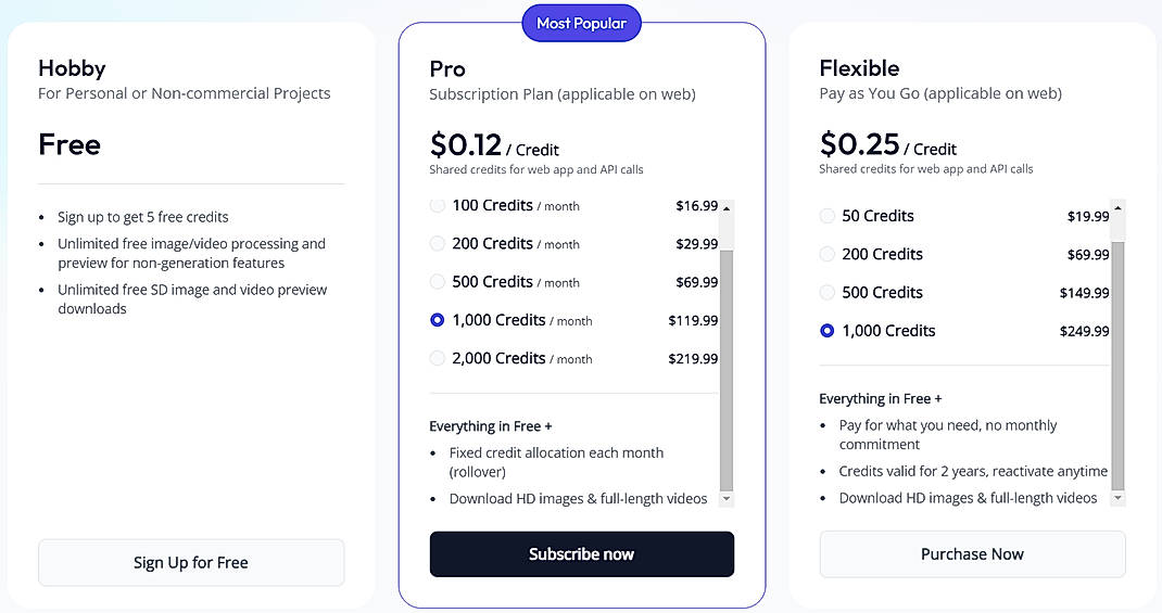 Pricing screenshot