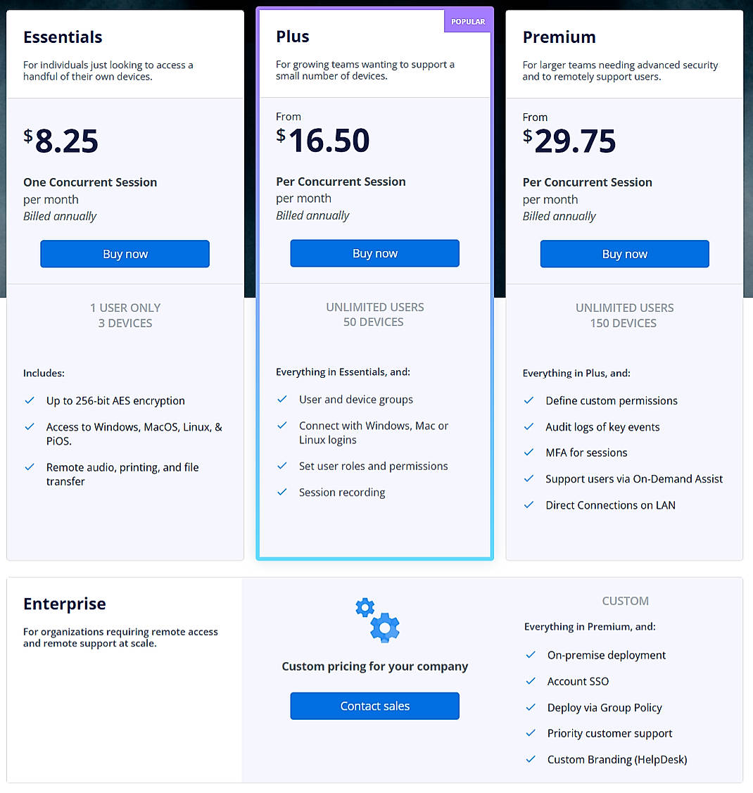 Pricing screenshot