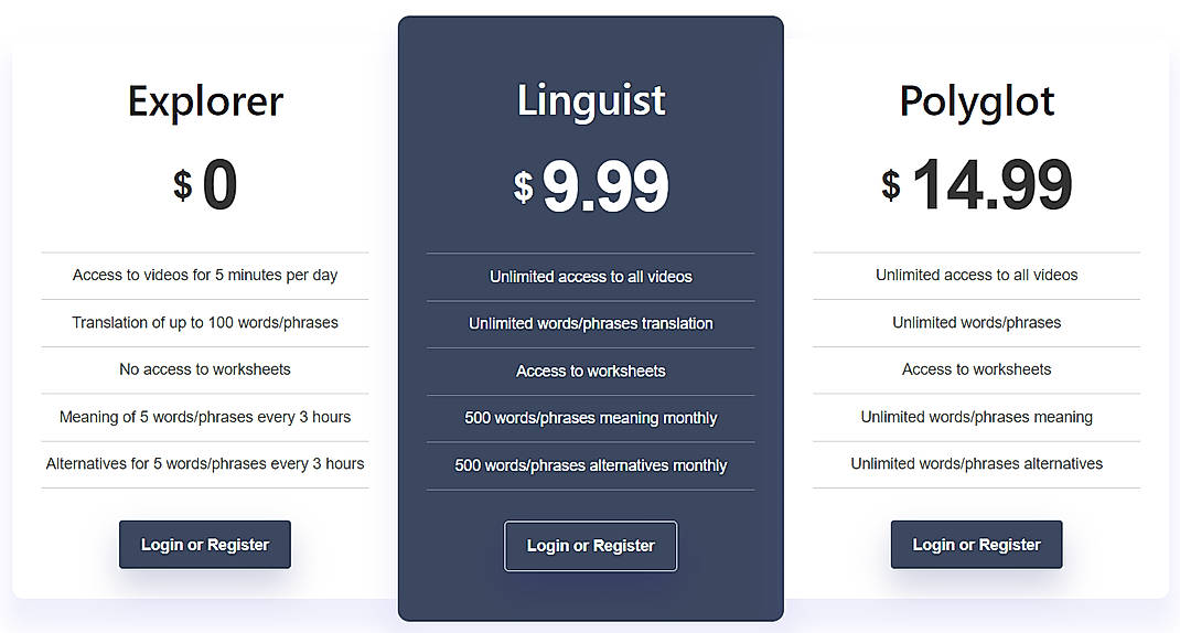 Pricing screenshot