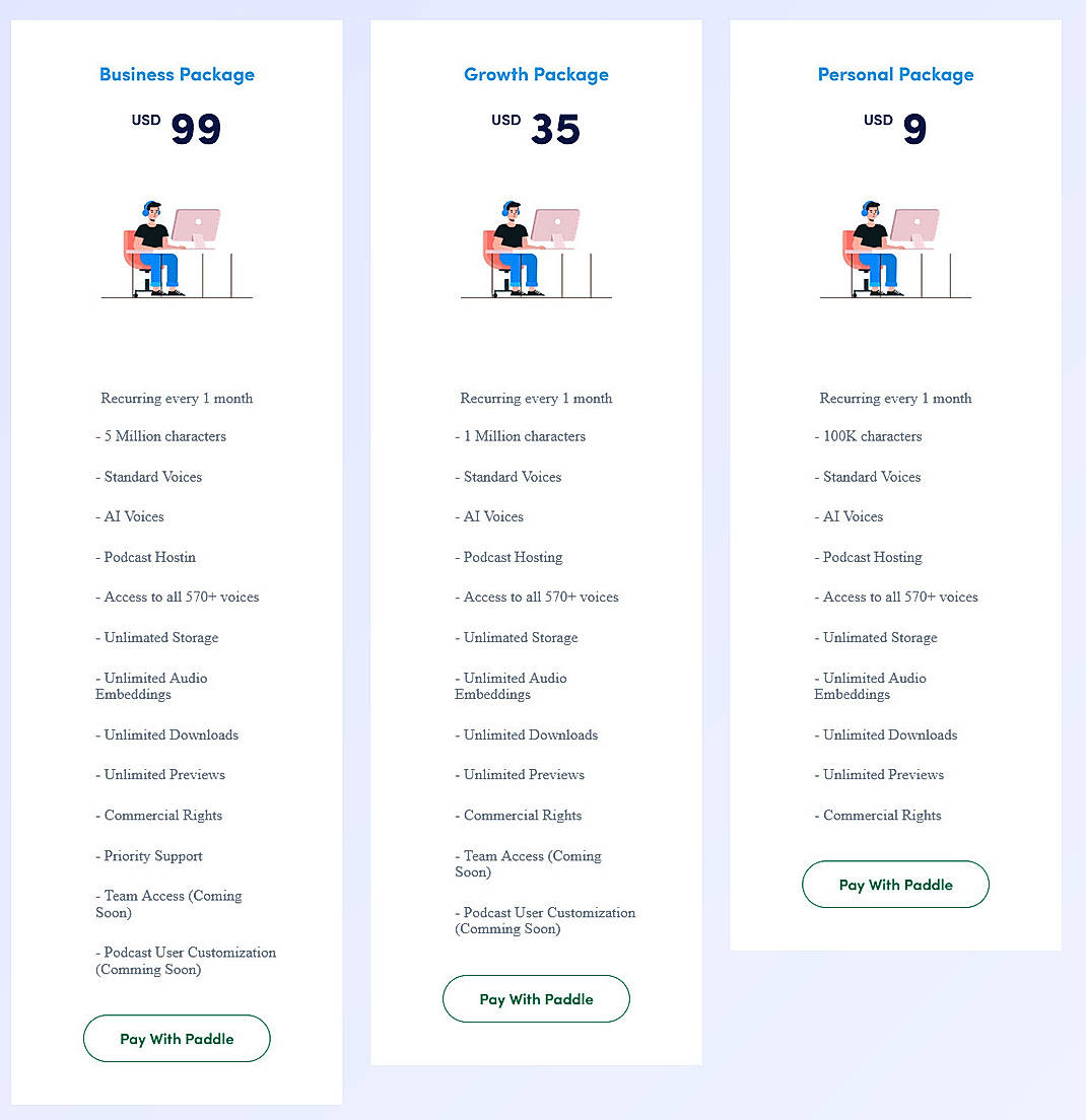 Pricing screenshot