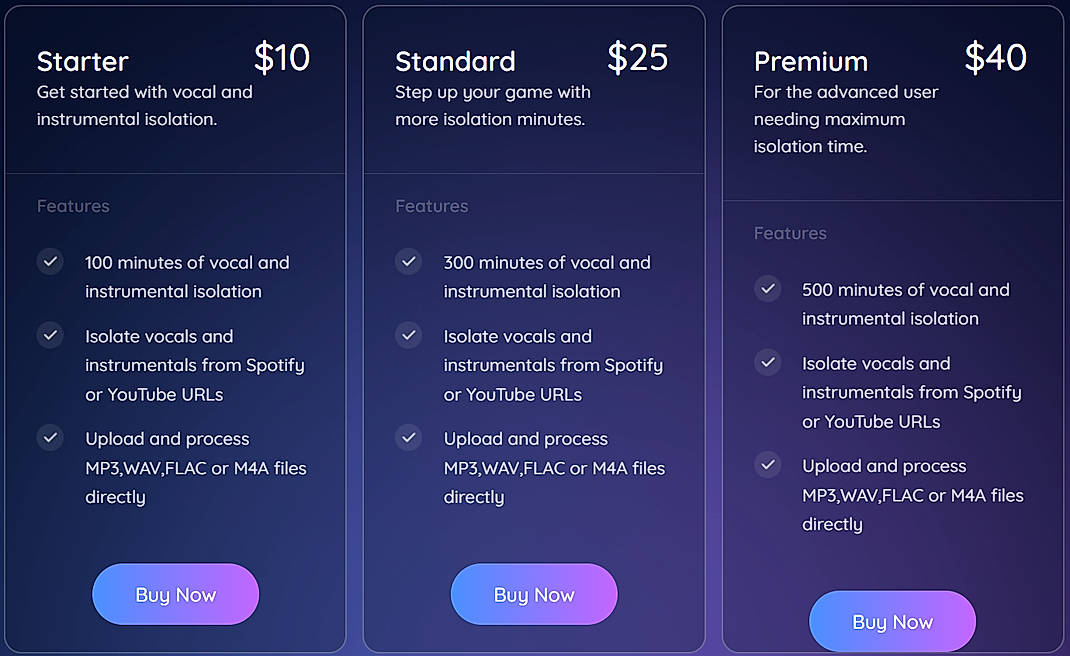 Pricing screenshot