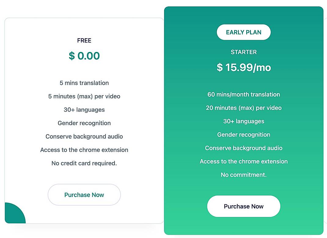 Pricing screenshot