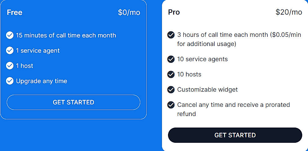 Pricing screenshot