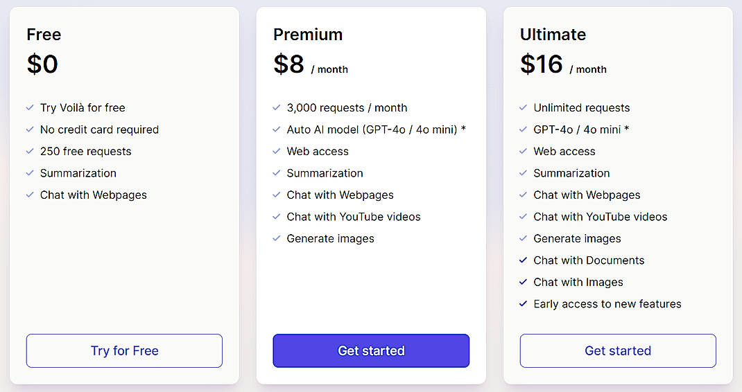 Pricing screenshot