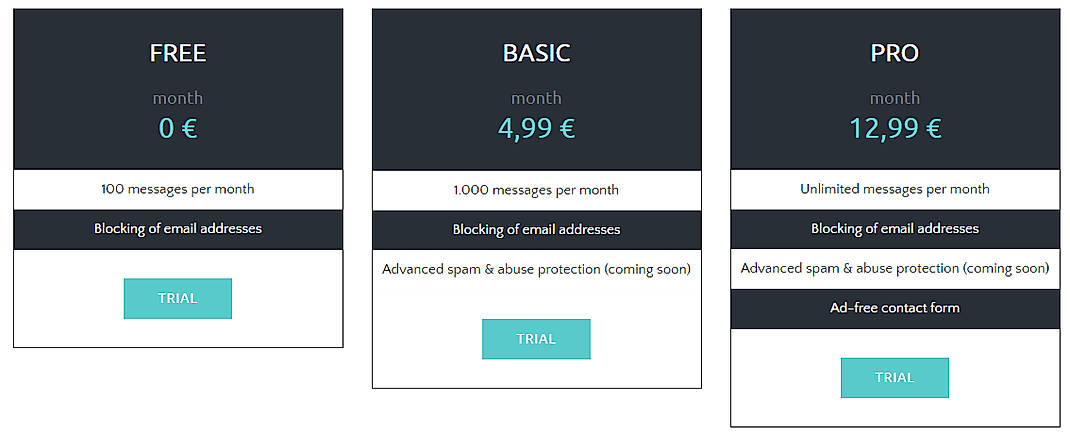Pricing screenshot