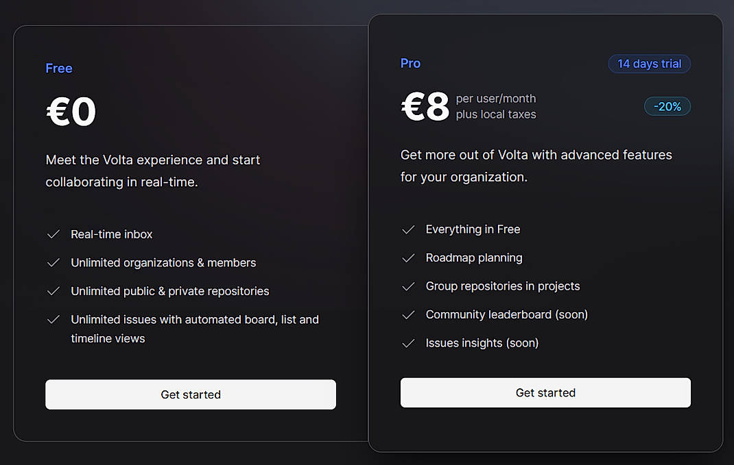 Pricing screenshot