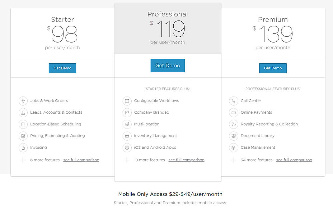 Pricing screenshot