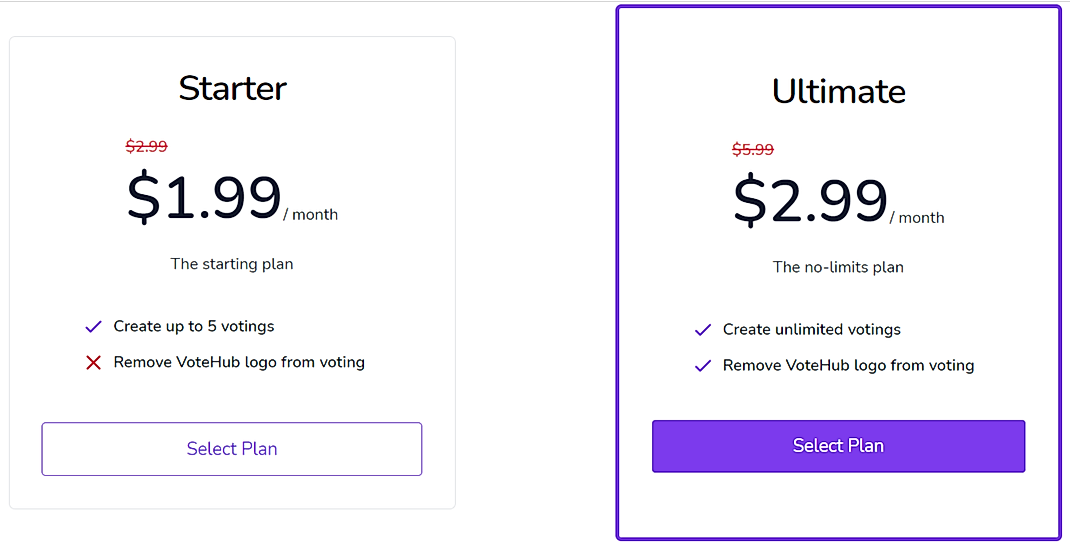 Pricing screenshot