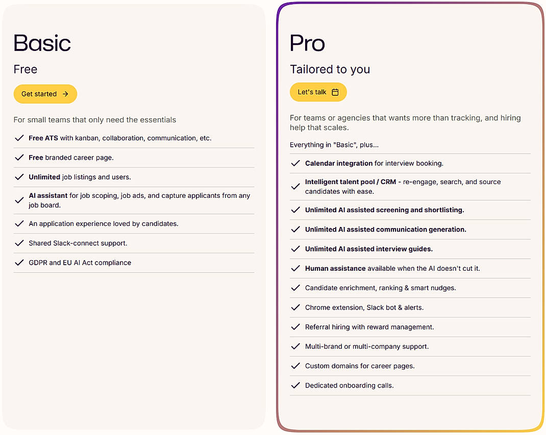 Pricing screenshot