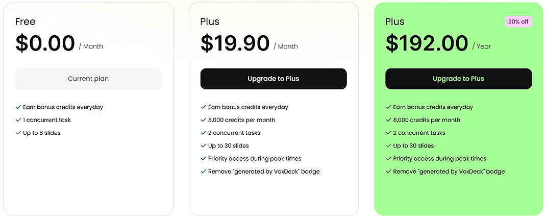 Pricing screenshot