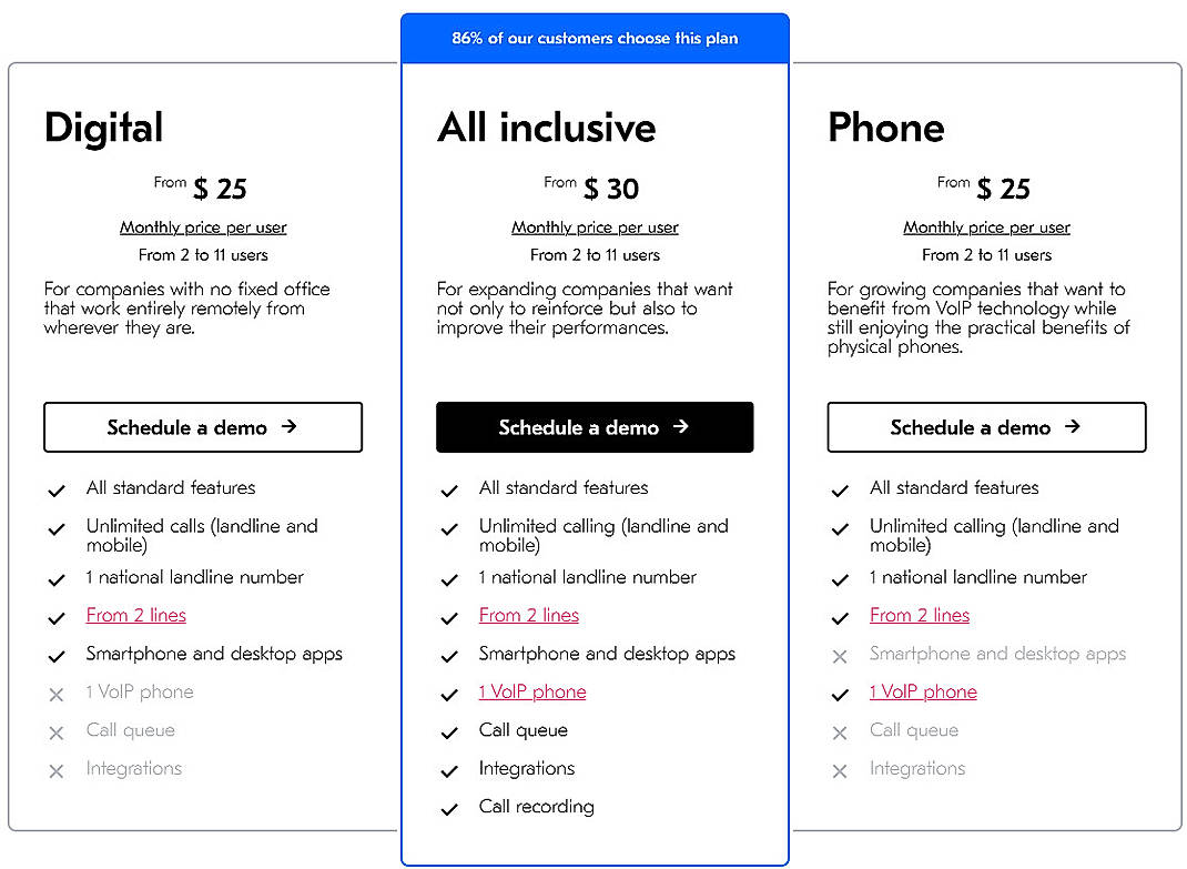 Pricing screenshot