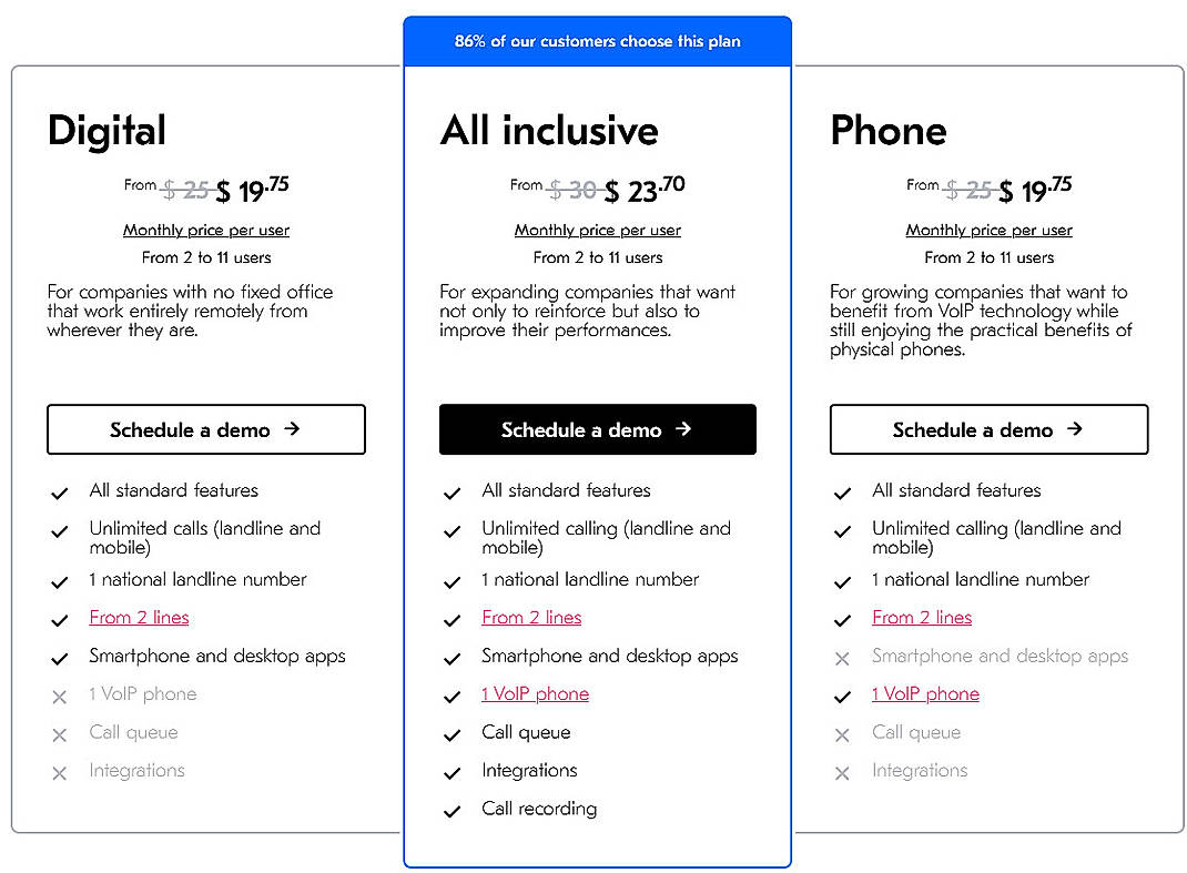 Pricing screenshot