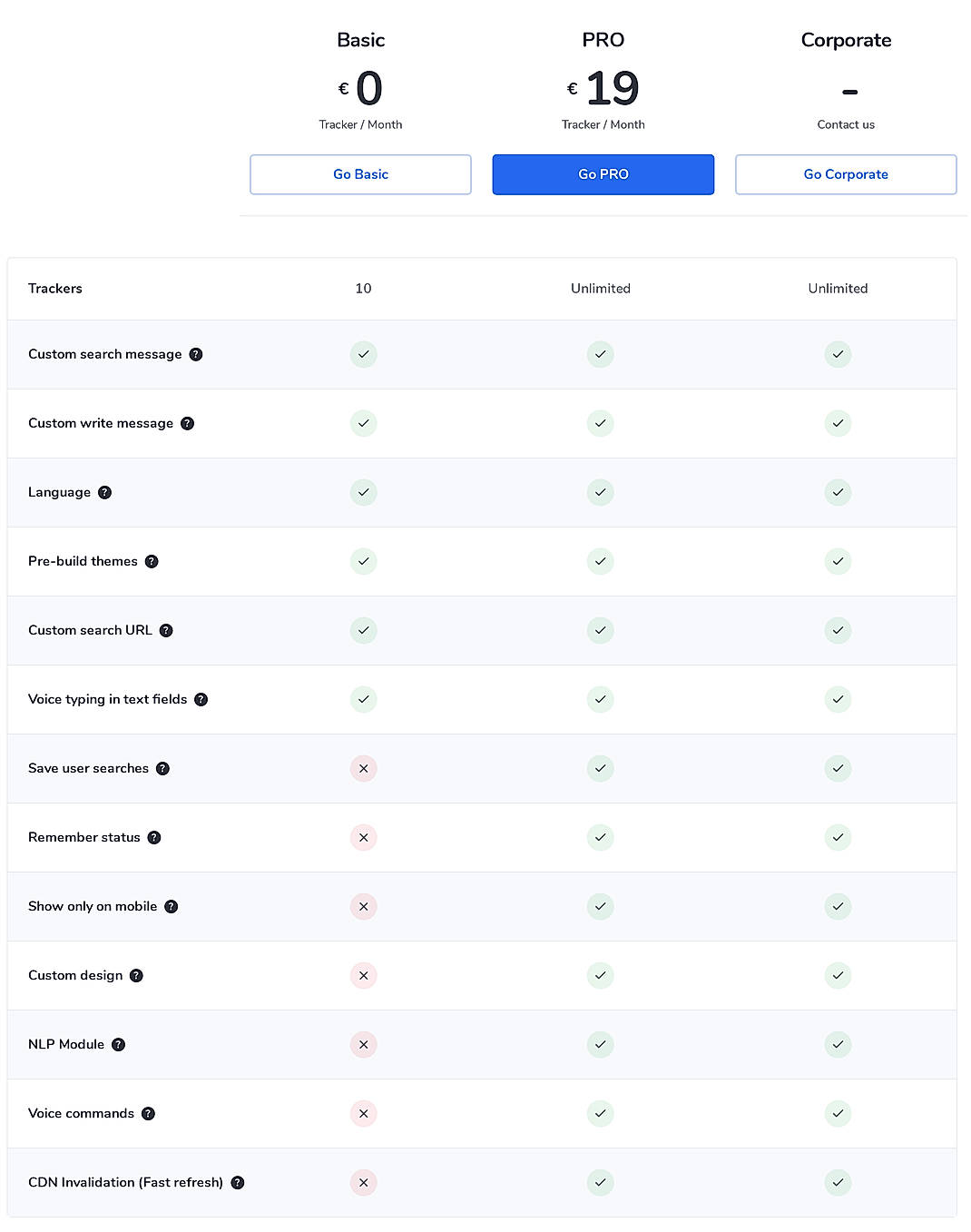 Pricing screenshot