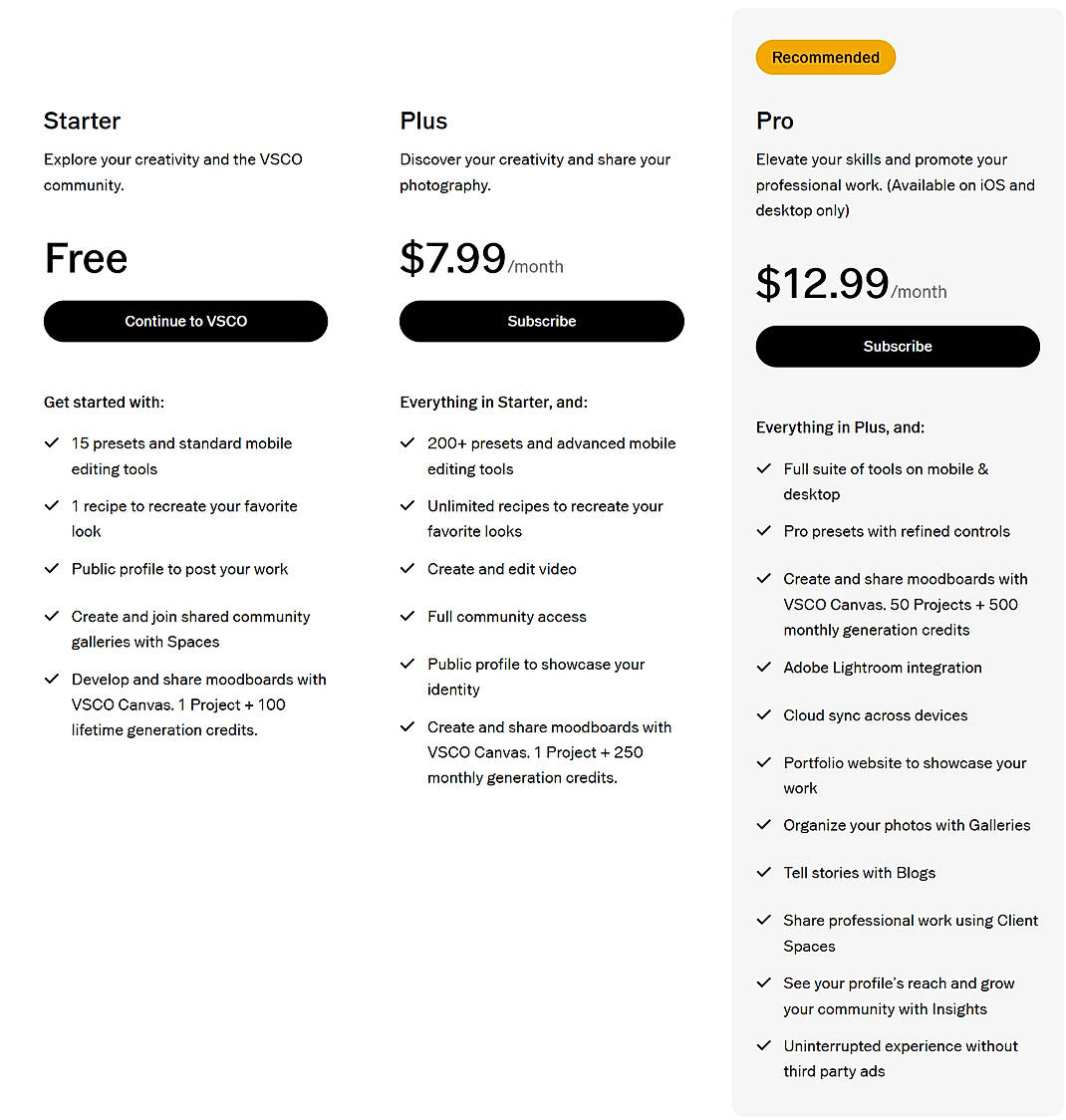 Pricing screenshot