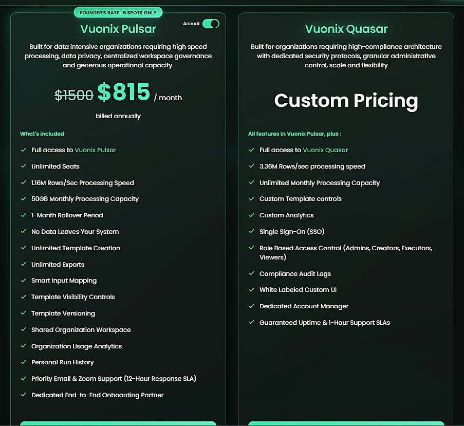 Pricing screenshot