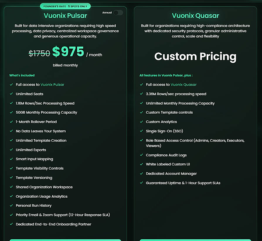 Pricing screenshot