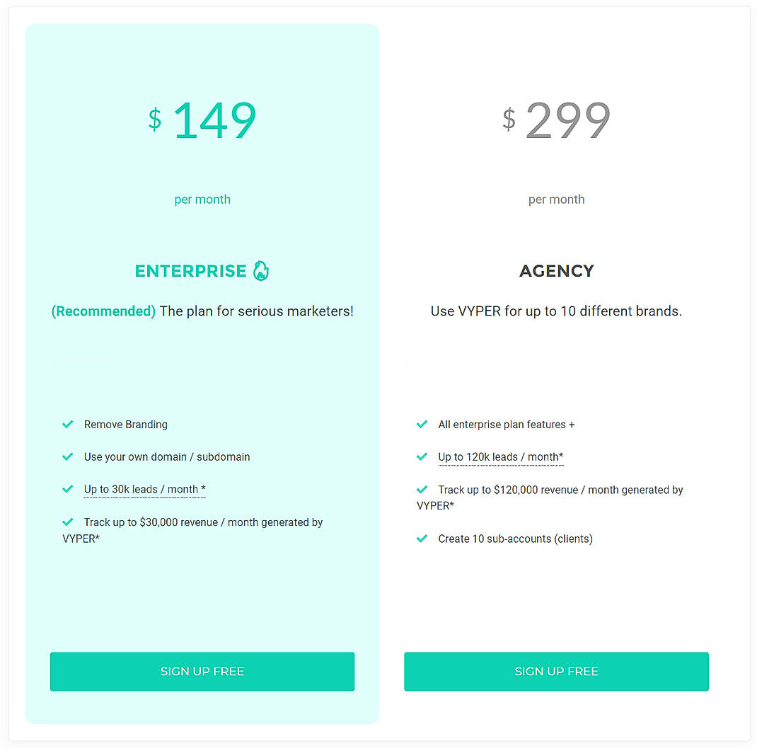 Pricing screenshot