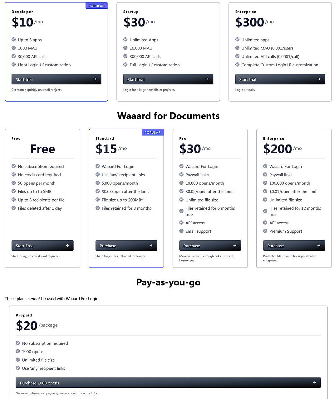 Pricing screenshot