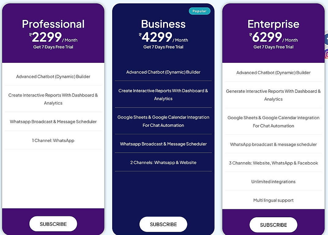 Pricing screenshot