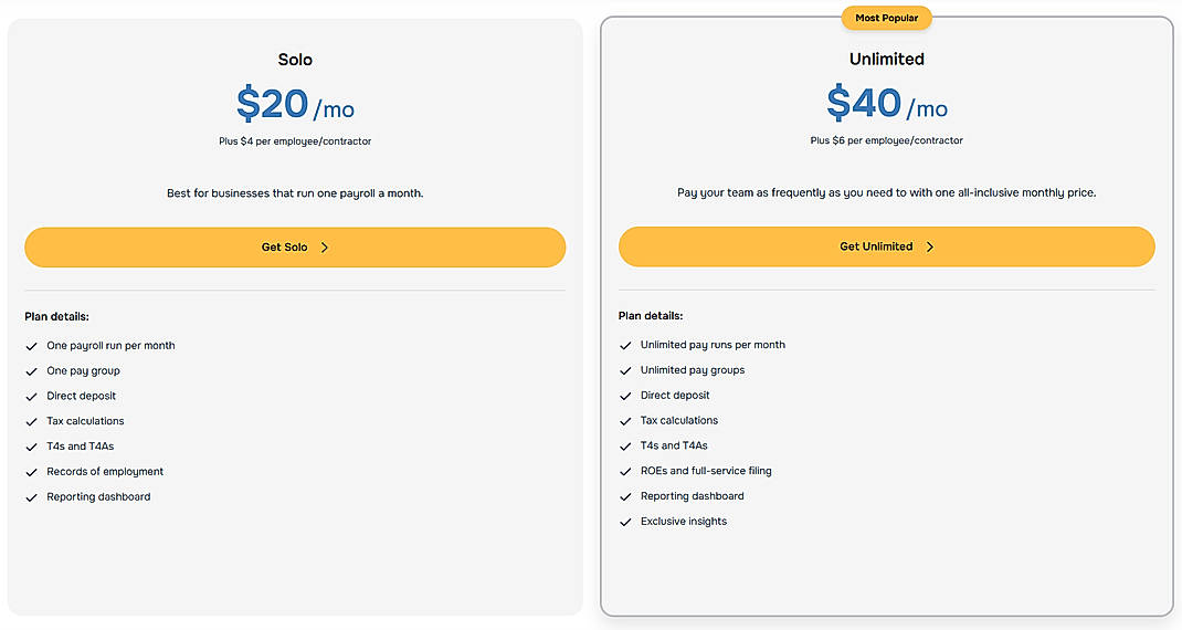 Pricing screenshot