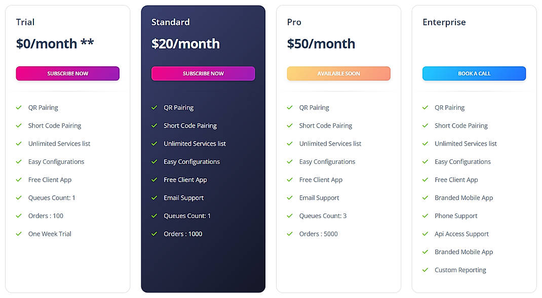 Pricing screenshot