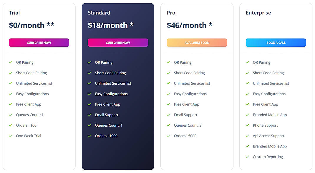 Pricing screenshot