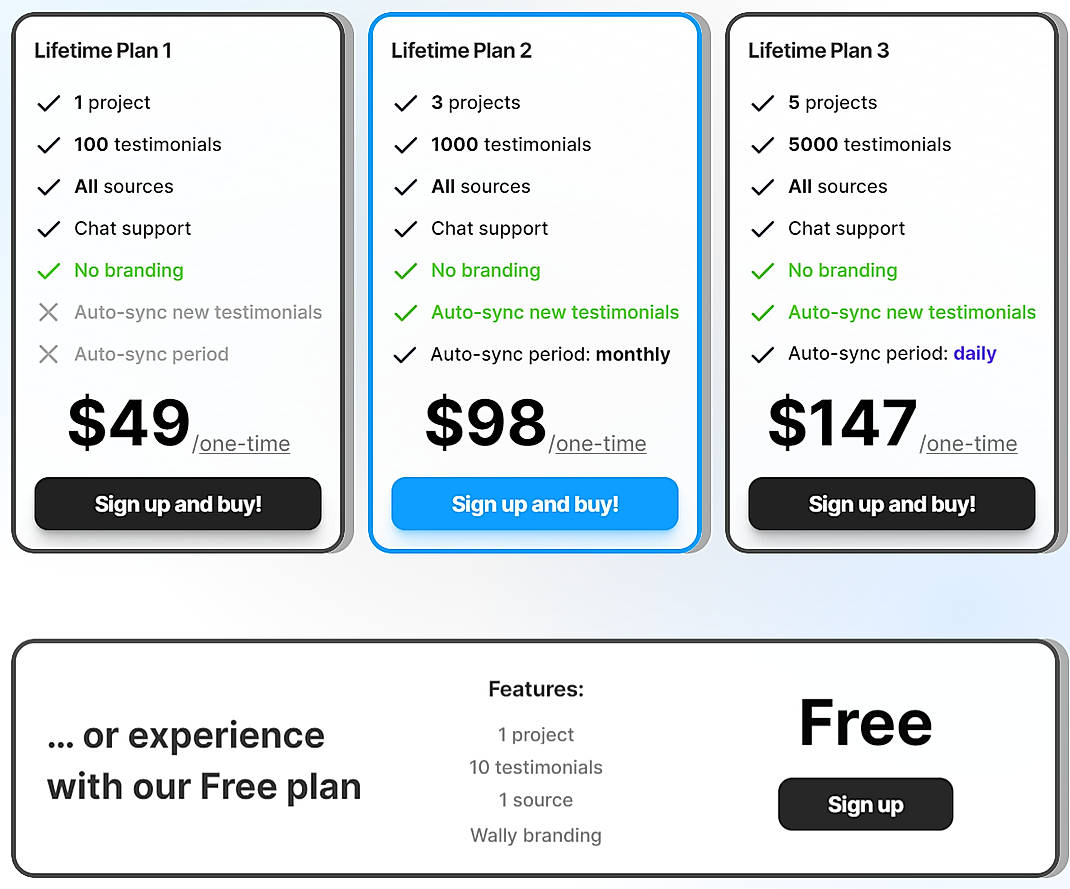 Pricing screenshot