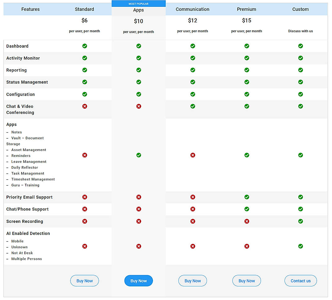 Pricing screenshot