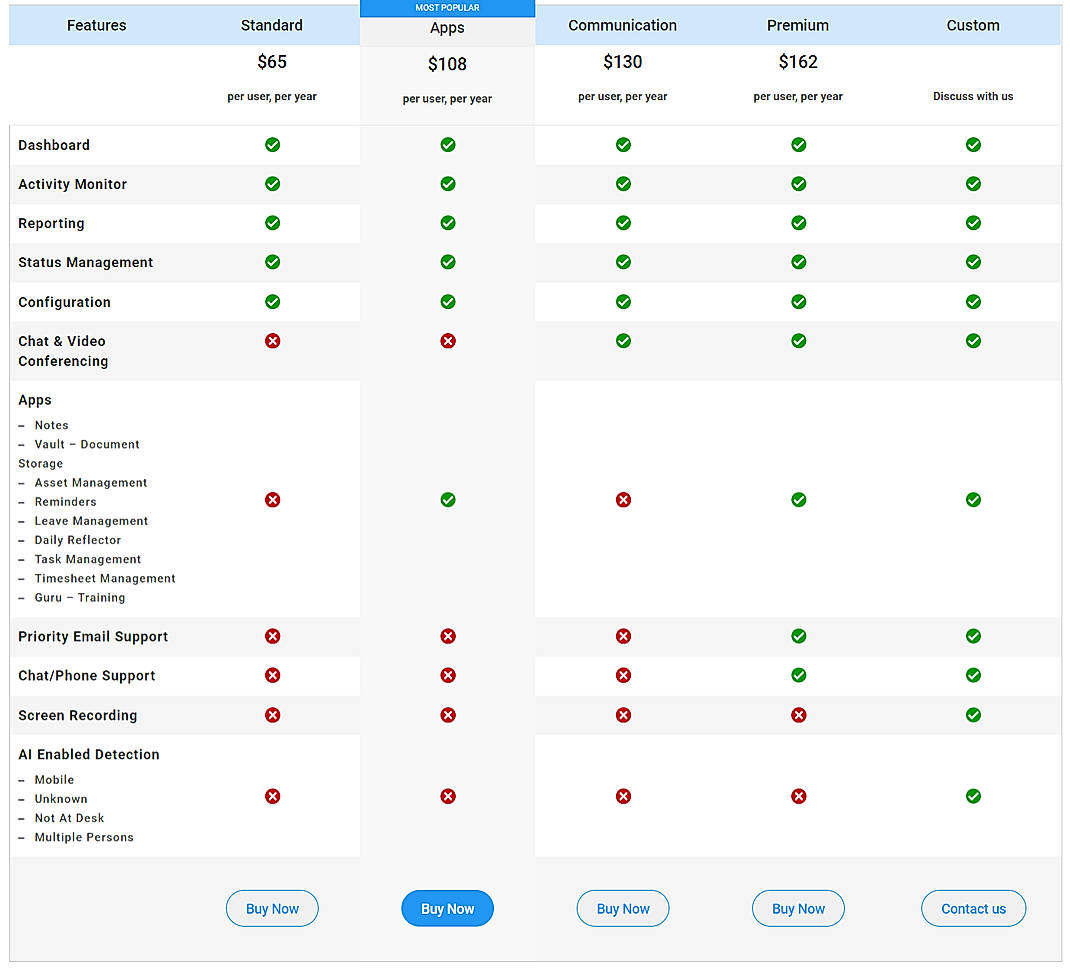 Pricing screenshot