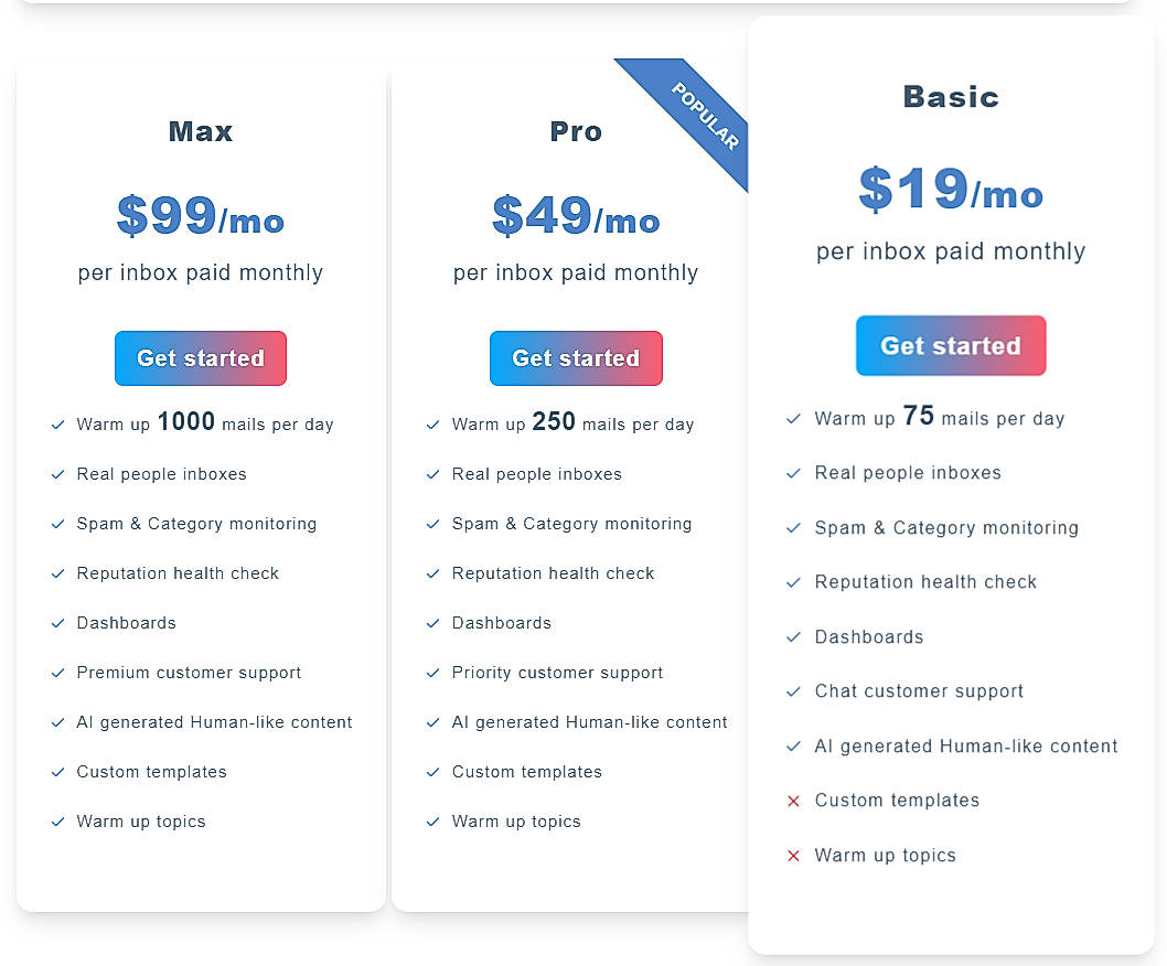 Pricing screenshot