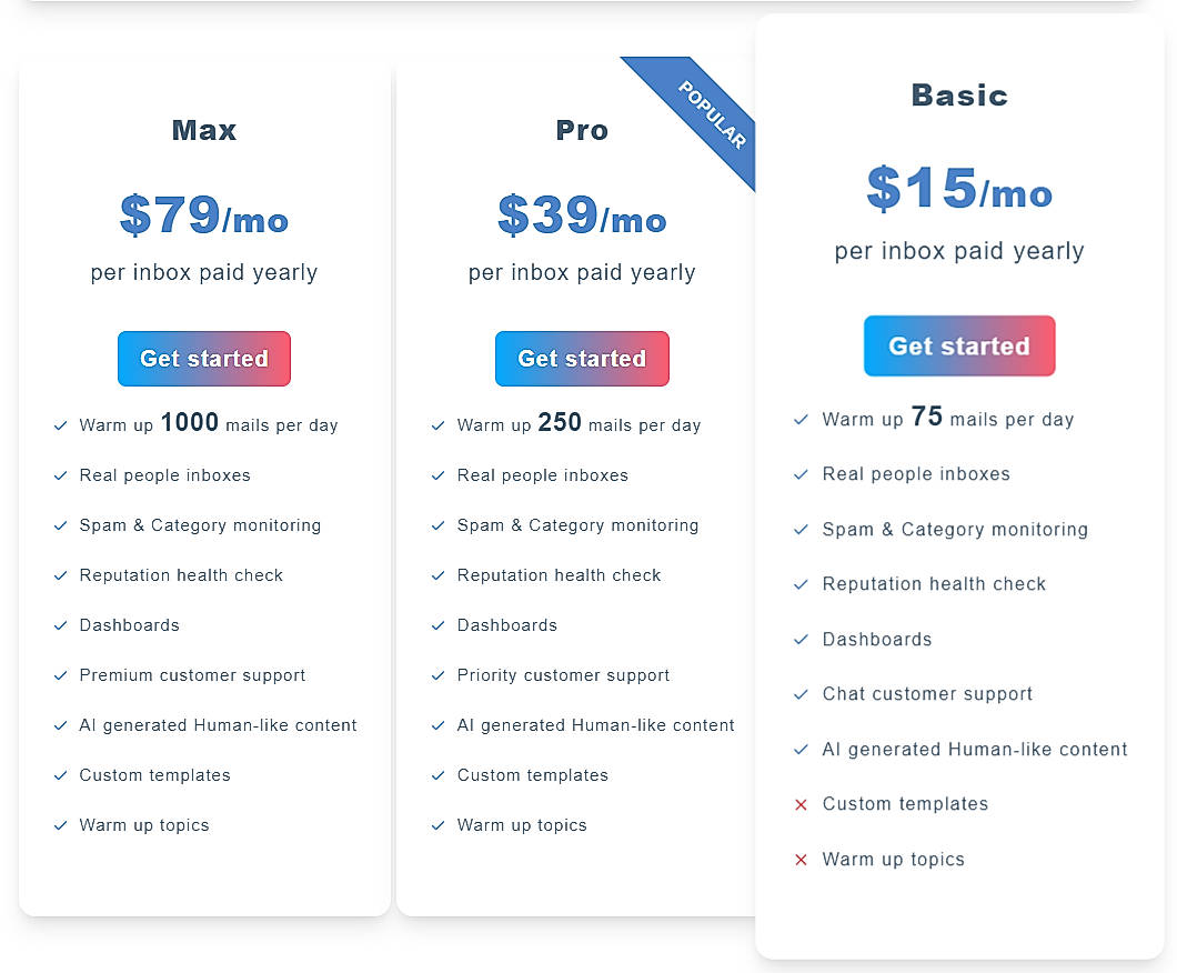 Pricing screenshot