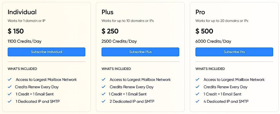 Pricing screenshot