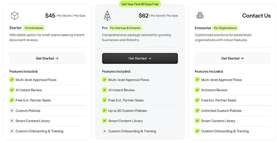 Pricing screenshot