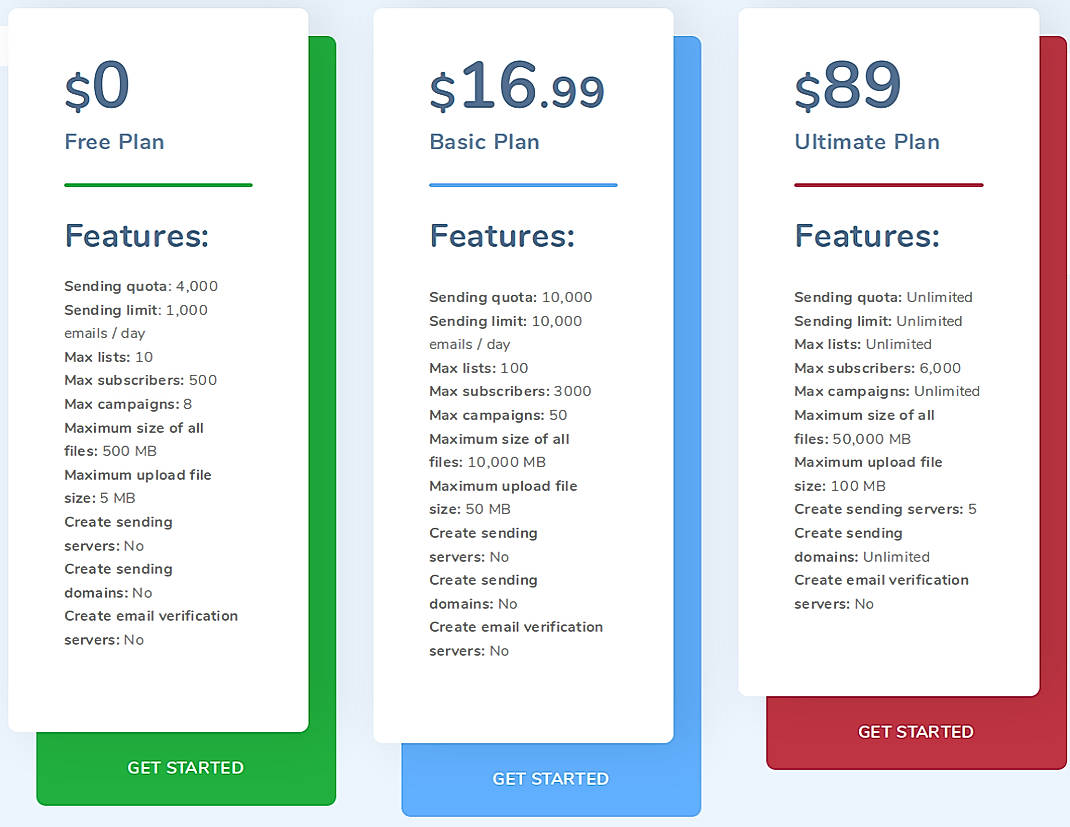 Pricing screenshot