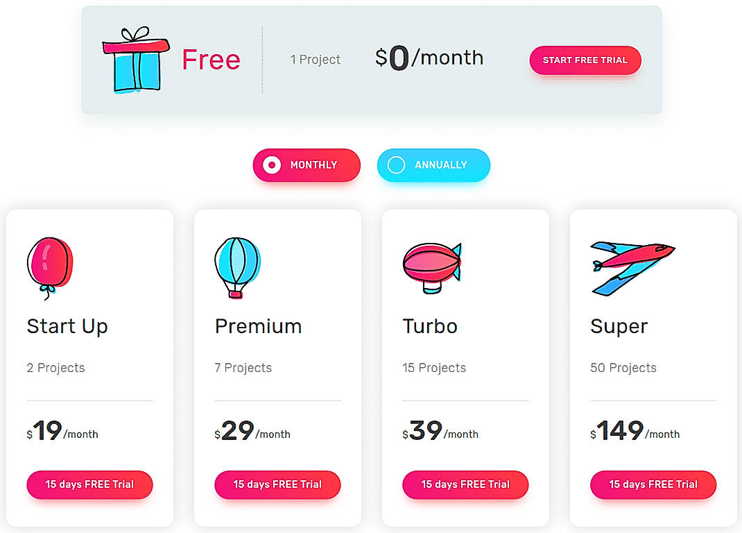 Pricing screenshot