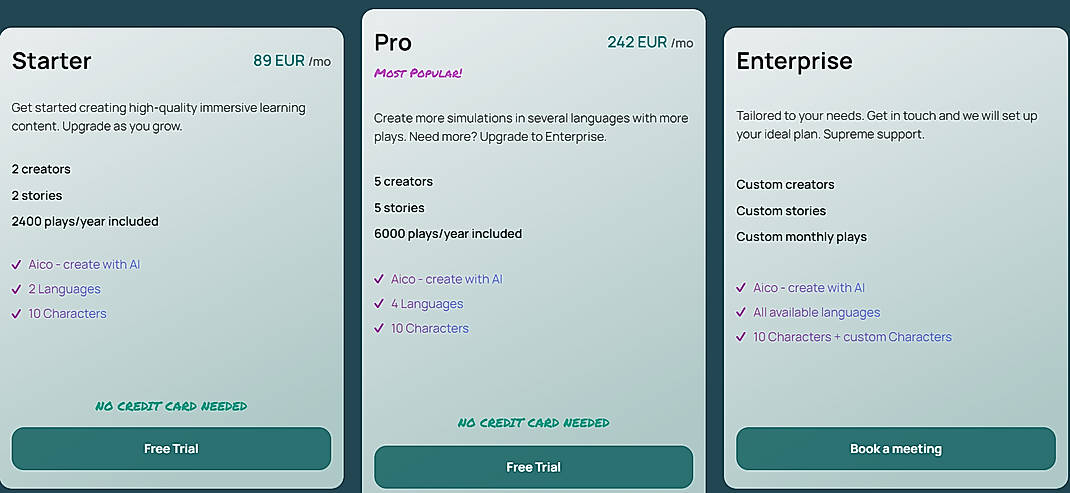 Pricing screenshot