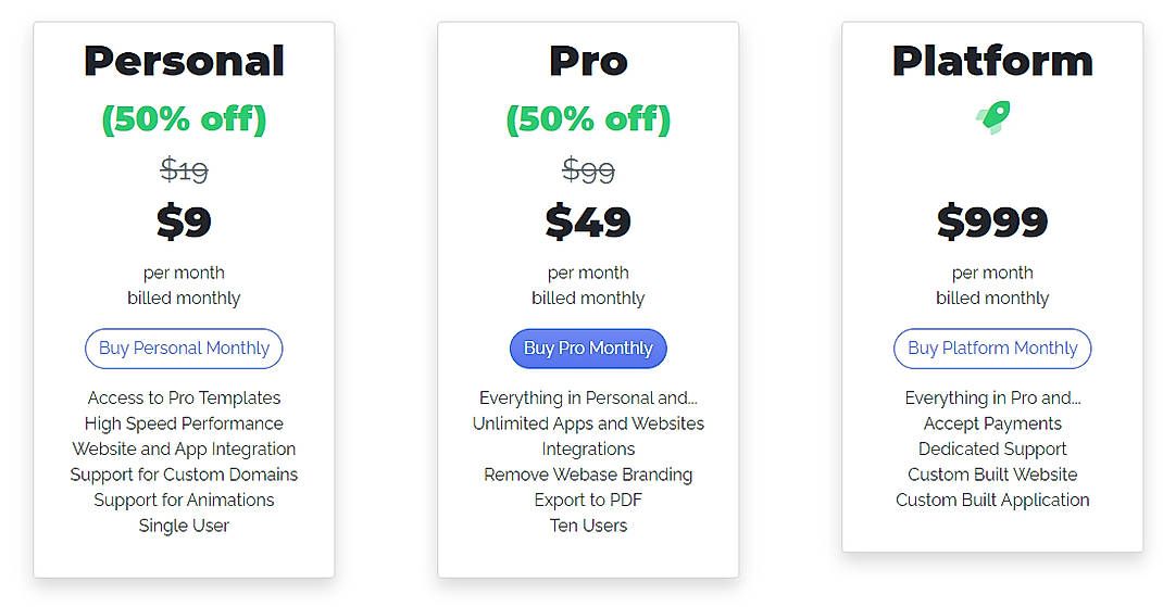 Pricing screenshot