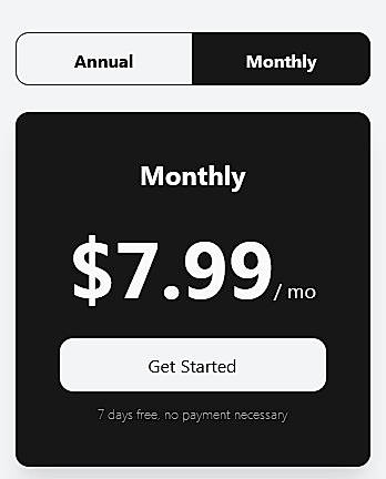 Pricing screenshot