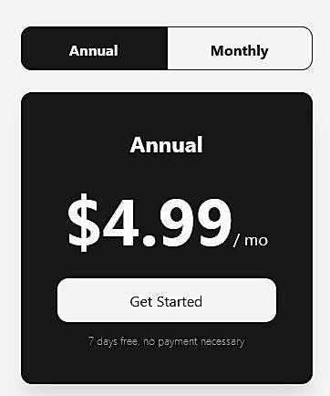 Pricing screenshot