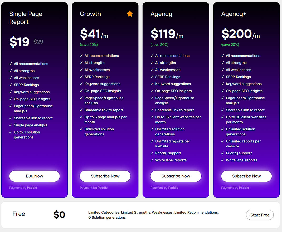 Pricing screenshot