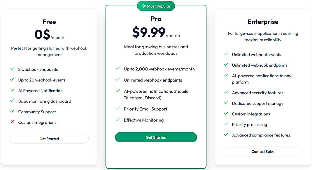 Pricing screenshot