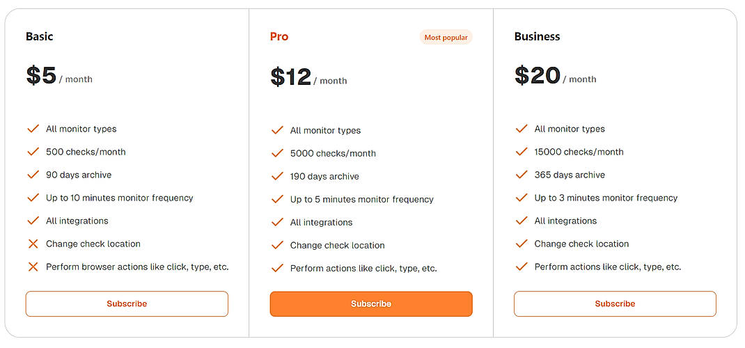 Pricing screenshot
