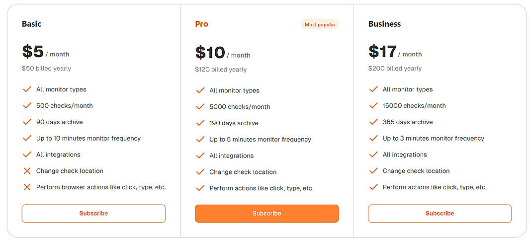 Pricing screenshot
