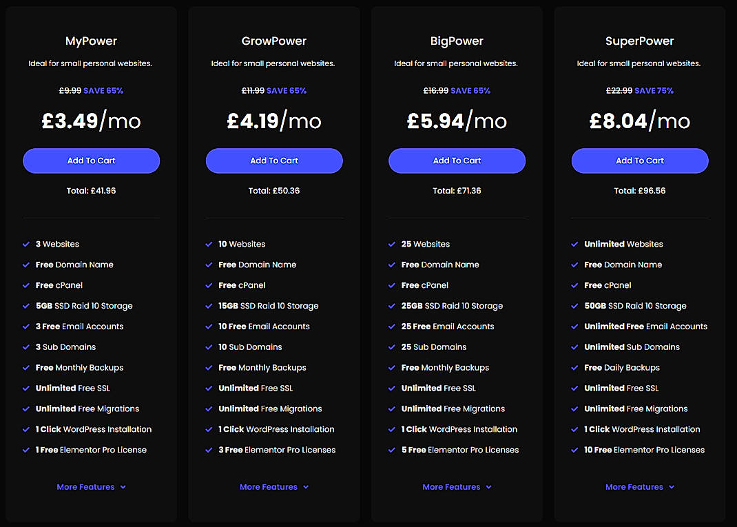 Pricing screenshot