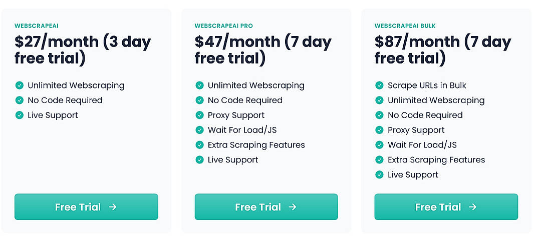 Pricing screenshot