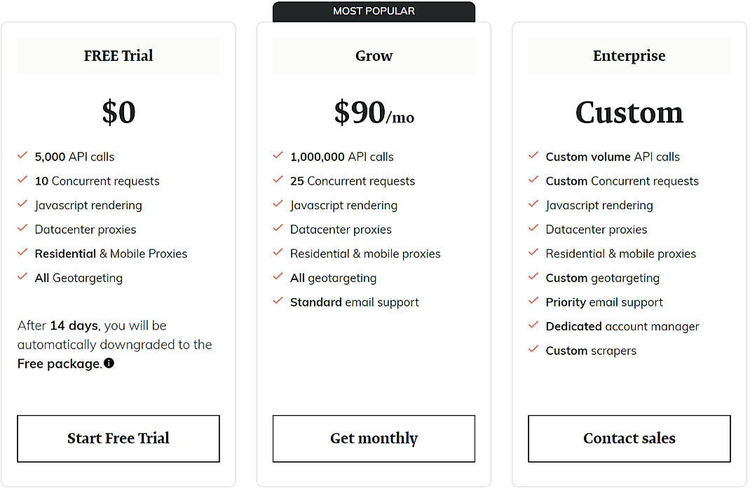 Pricing screenshot