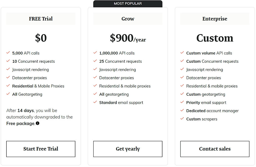 Pricing screenshot