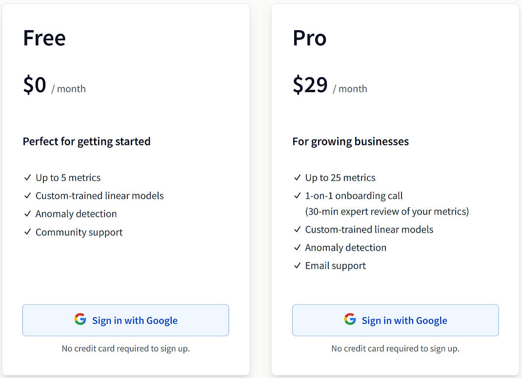 Pricing screenshot