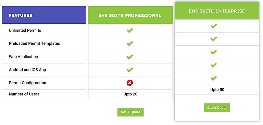 Pricing screenshot