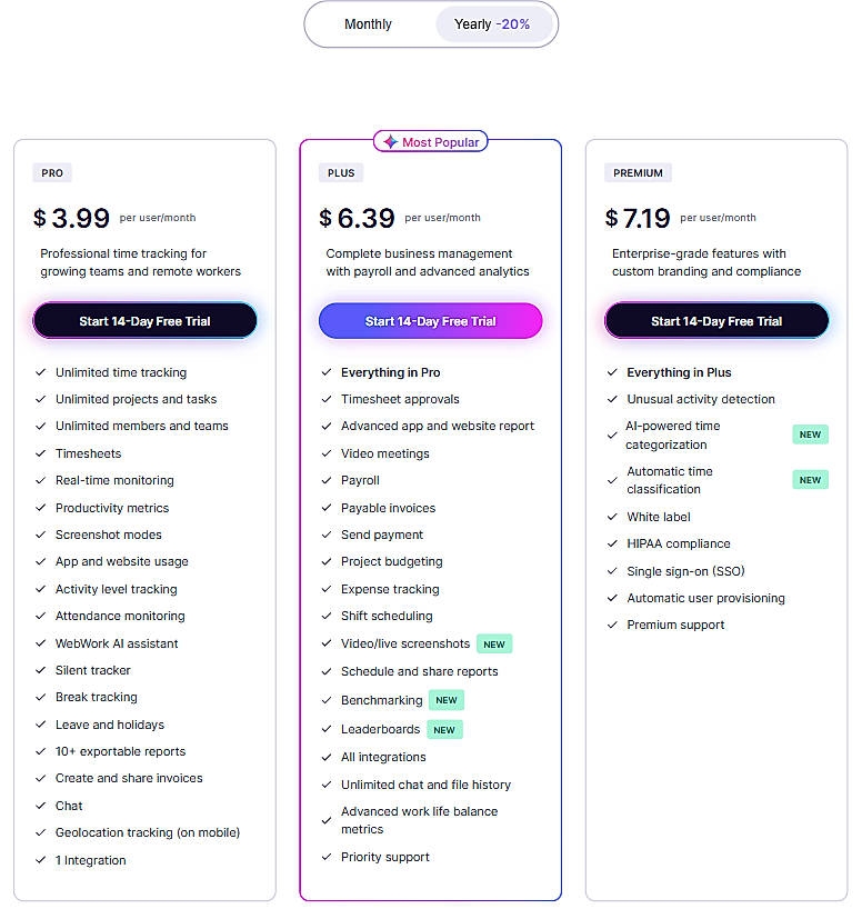 Pricing screenshot
